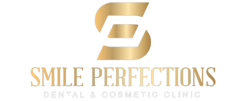smile perfections logo - transparent background, gold writing and icon