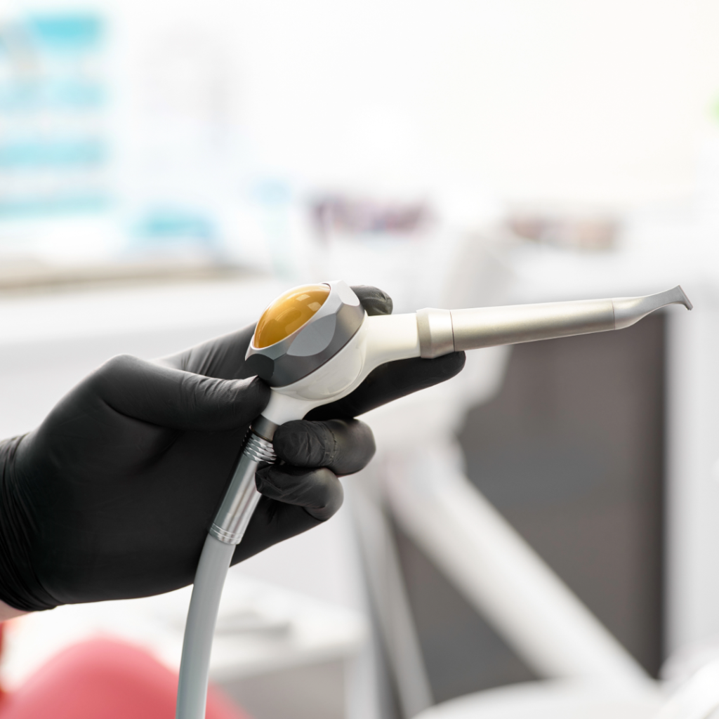 Airflow hygiene tool in Leicester at Smile Perfections dentist Leicester, used for effective removal of plaque and stains during professional dental cleaning.