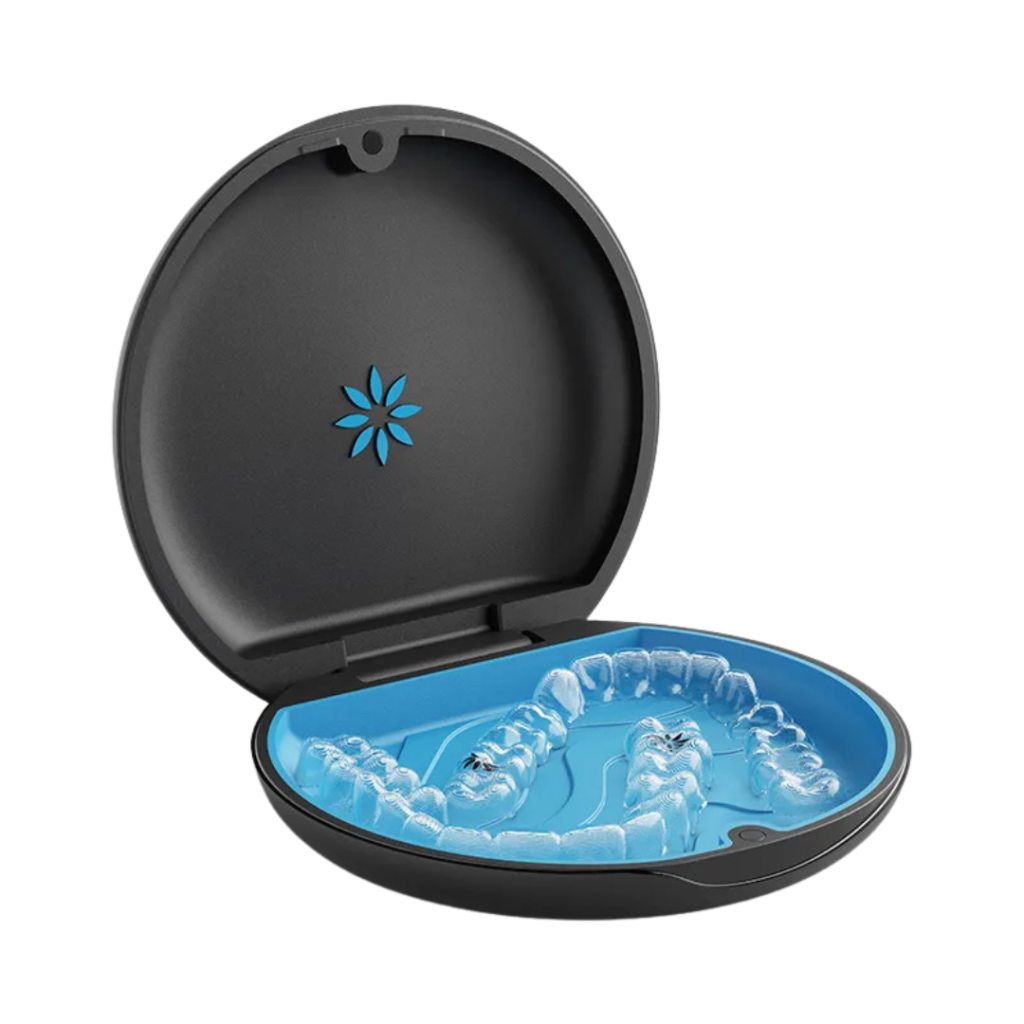 Invisalign aligners case in Leicester at Smile Perfections dentist Leicester, showcasing clear aligners used for discreet and effective teeth straightening.