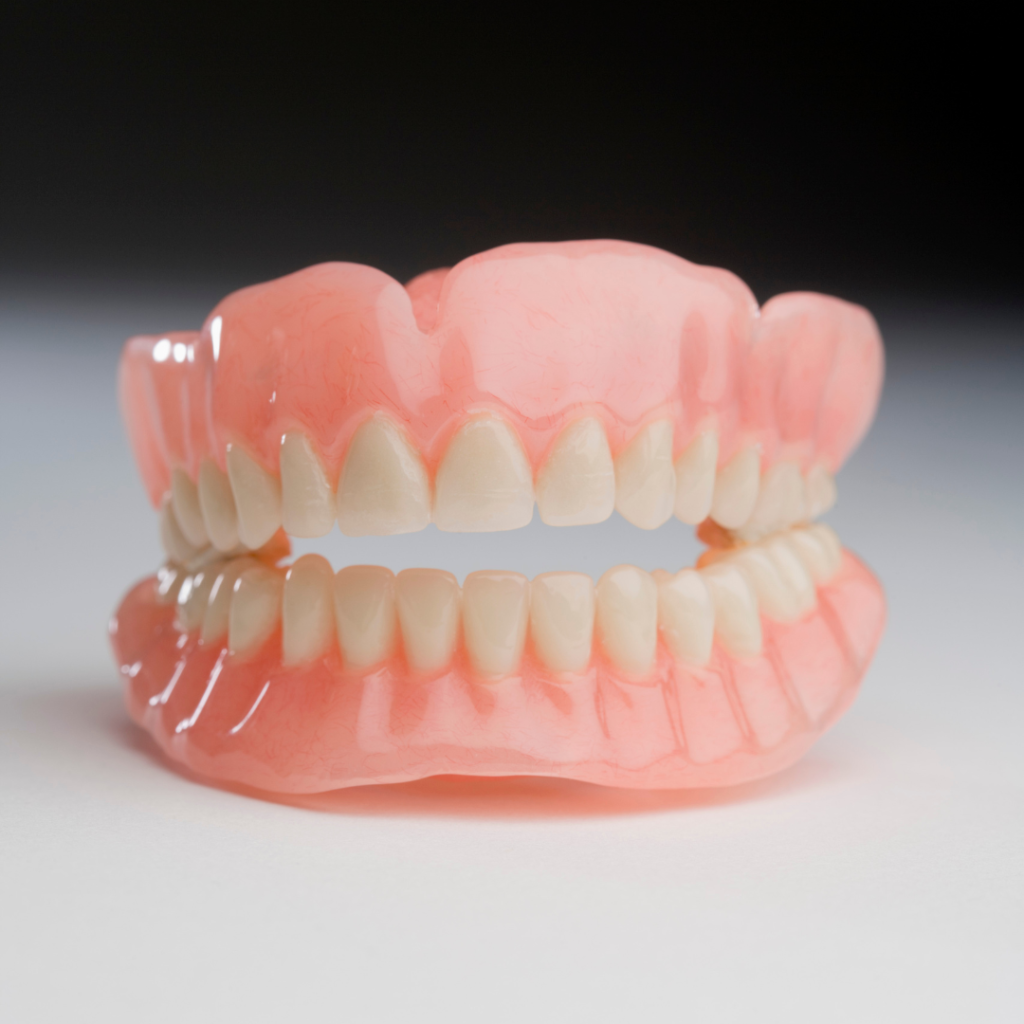 close-up of a complete mouth denture