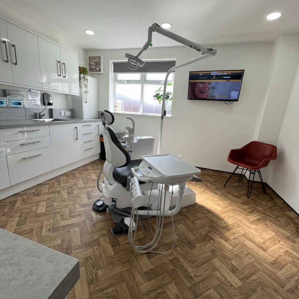 Inside the surgery room at Smile Perfections in Leicester, showcasing a clean, modern clinical setting equipped for high-quality dental treatment.