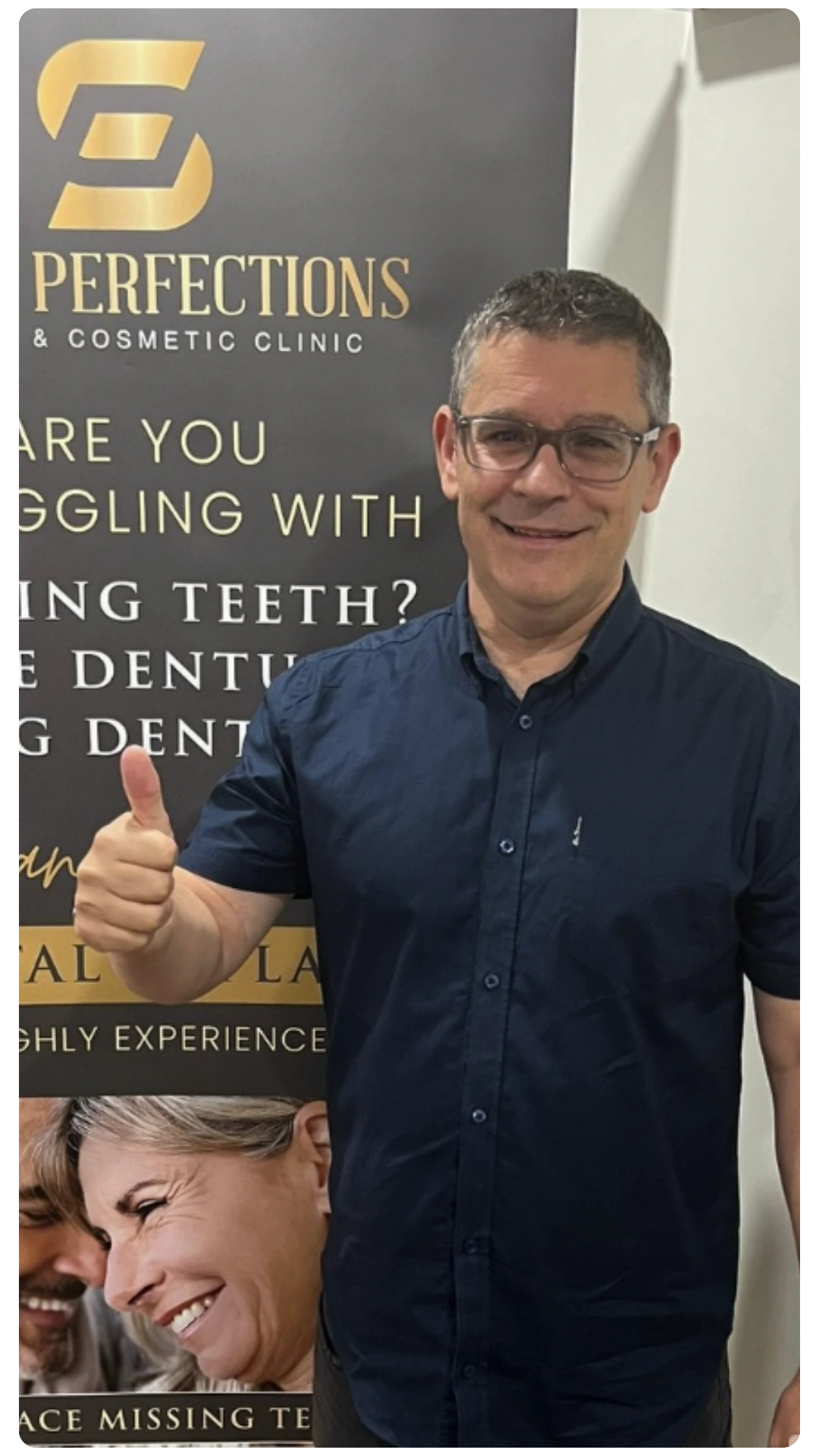 Patient smiling and giving a thumbs up at Smile Perfections in Leicester, showing satisfaction and confidence after receiving dental care.