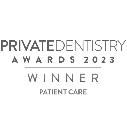 Private Dentistry Awards Patient Care 2023 logo displayed at Smile Perfections in Leicester, recognising the practice’s commitment to outstanding patient care.